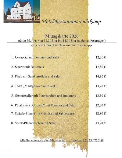 Mittagskarte Hotel Restaurant Fuhrkamp 01
